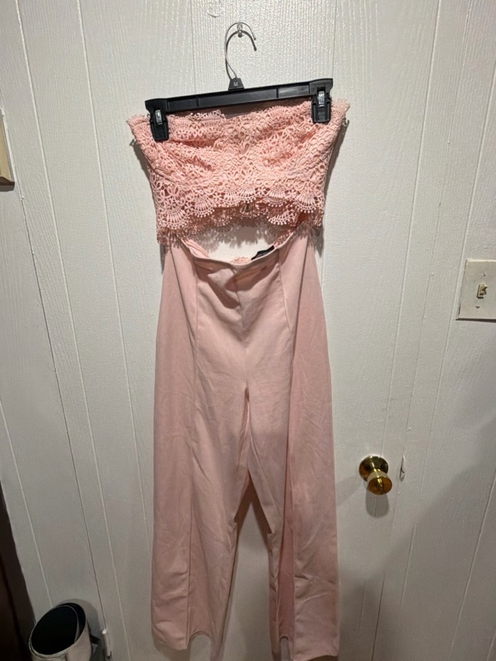 Strapless Crochet Trim Pink Jumpsuit